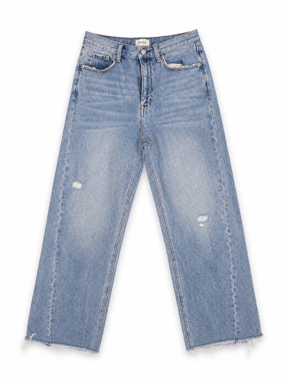 Pistola Women’s Size 26 High Rise Wide Leg Jeans Light Wash Distressed Raw Hem